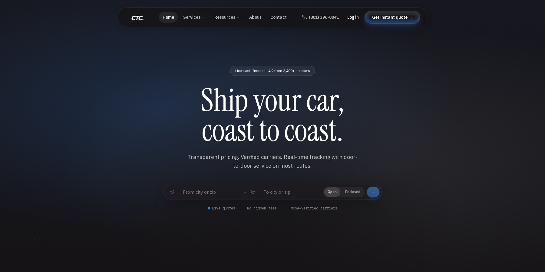 Car Transport Connection website desktop view