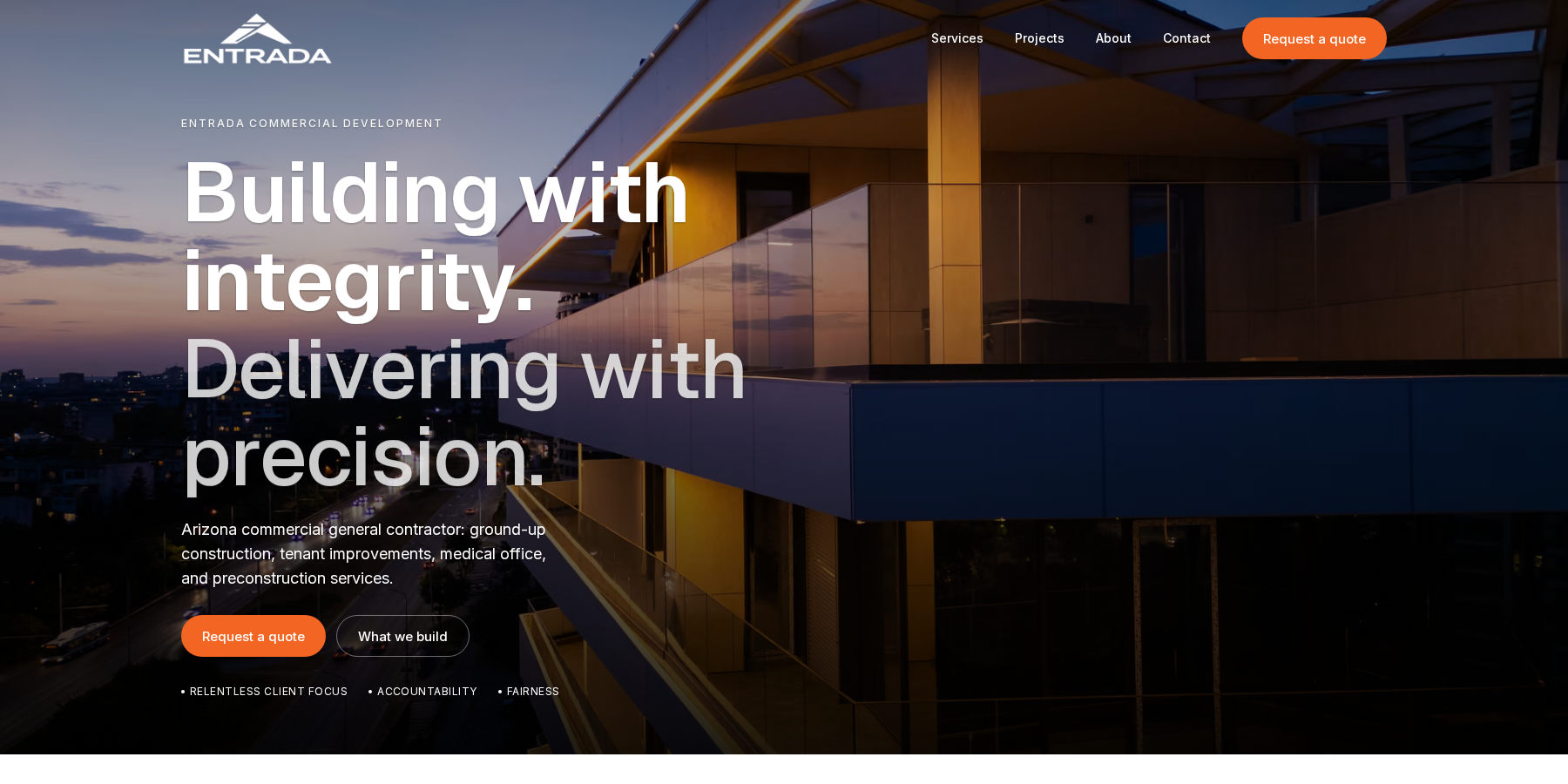 Entrada Commercial Development website desktop view